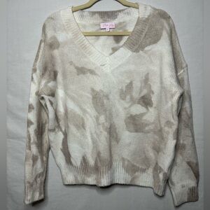 Pink Lily cream and tan v-neck sweater size S.